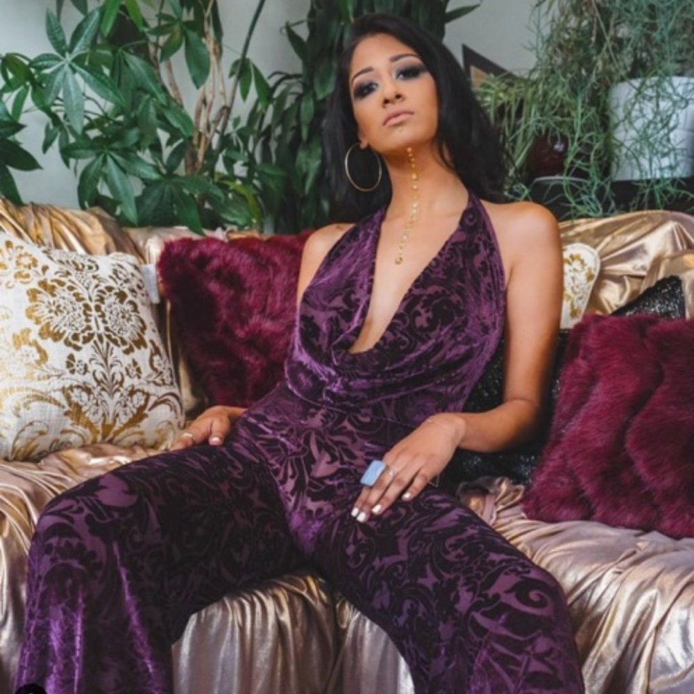 Burgundy/Purple Velvet Burnout Jumpsuit